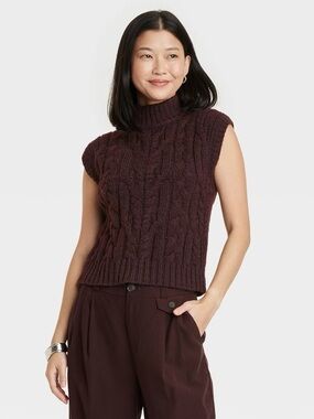 A New Day Dark Brown Mock Turtleneck Sweater Vest NWT Small